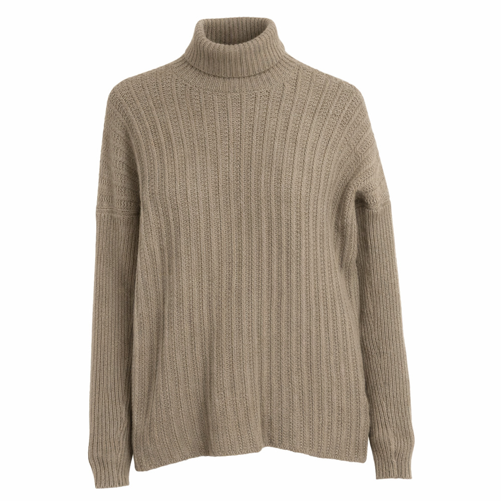 GARNET HILL Lambswool / Angora Turtleneck Sweater Womens XS Beige Ribbed Luxury